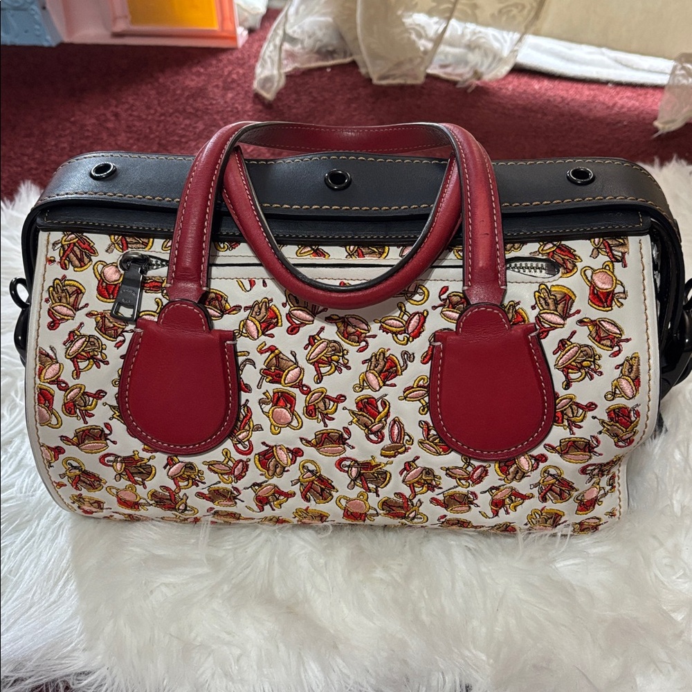 Rare Coach 1941 1/1 Runway Sample Leather Satchel Embroidery White Black Red Bag - Picture 3 of 17